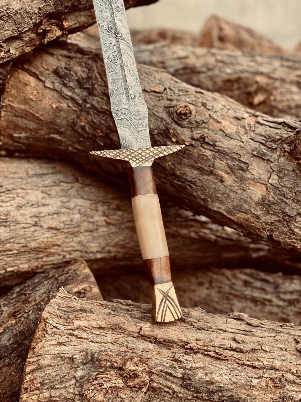 Handmade Damascus Steel Camel Bone Handle Sword